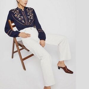 Free People Navy Embroidered Henley